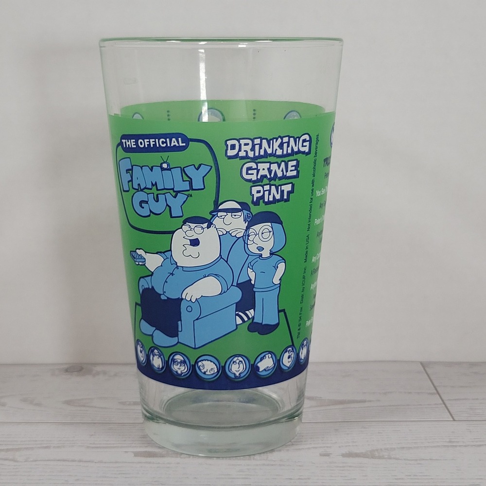Family Guy Drinking Game Pint Glass 16oz Green Official ICUP 2004 Vintage